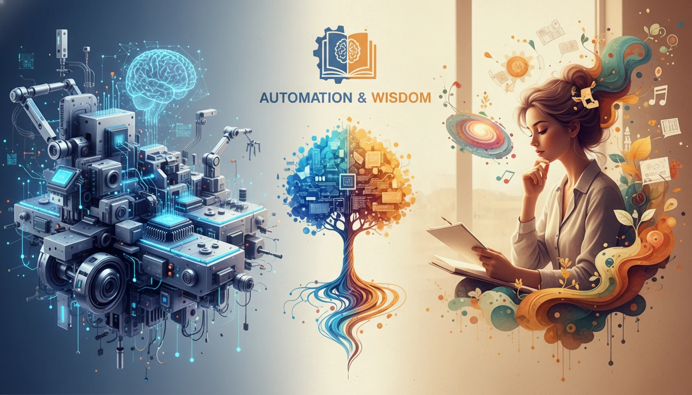 Split image showing automated processes on left and human decision-making on right with seamless integration